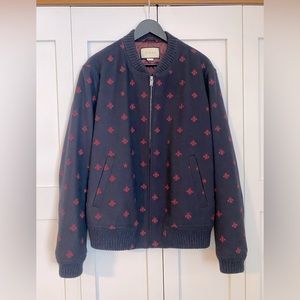 Gucci Bees and Stars Navy Wool Bomber Jacket